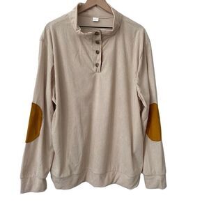 XXL 2XL Ivory Cream Ribbed Velvet Pullover Shirt Elbow Patch Detail